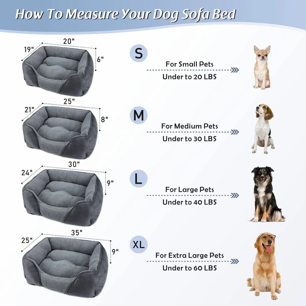 Machine Washable Rectangular Dog Bed Sedative Dog Sofa Soft Sleeping Puppy Bed with Non-Slip Bottom