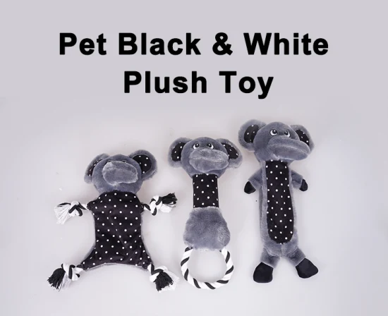 Rena Pet Nero Bianco Simpatico animale Squeaker Peluche ripiene di corda per cani con stampa classica